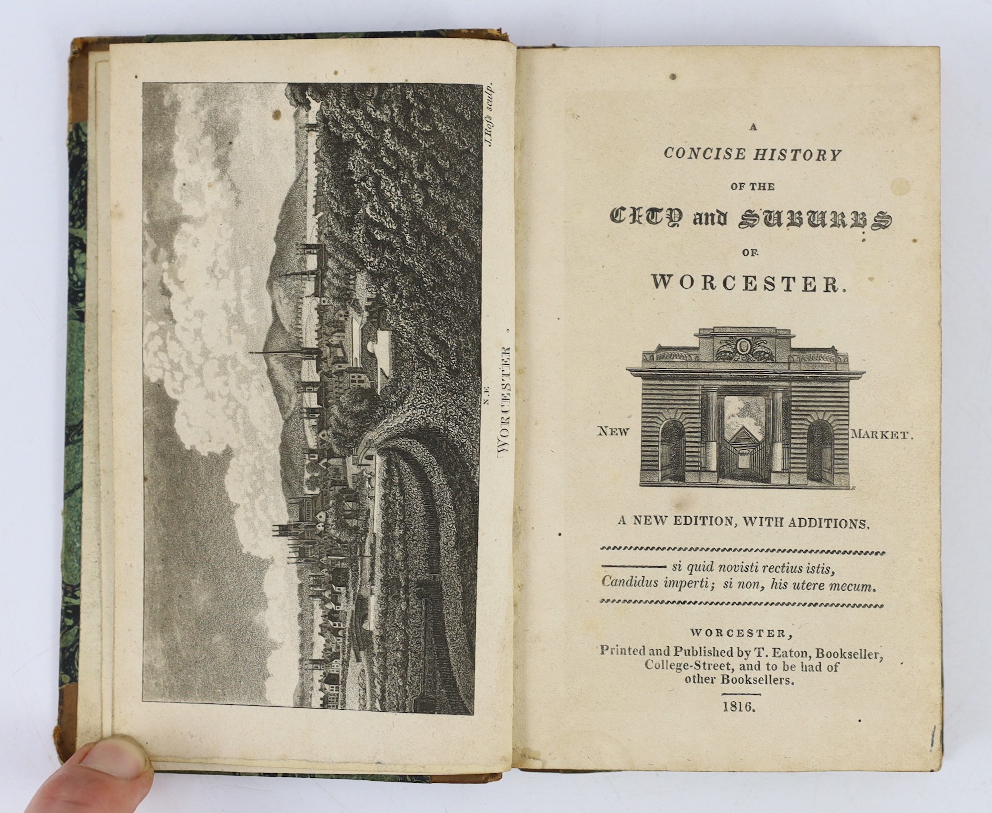WORCS: (W.R.) A Concise History of Worcester ... and a Copy of the Charters of James I ... frontis. and 2 plans; original marbled boards and grey paper spine with label, uncut. Worcester, 1808; Another Copy - new edition